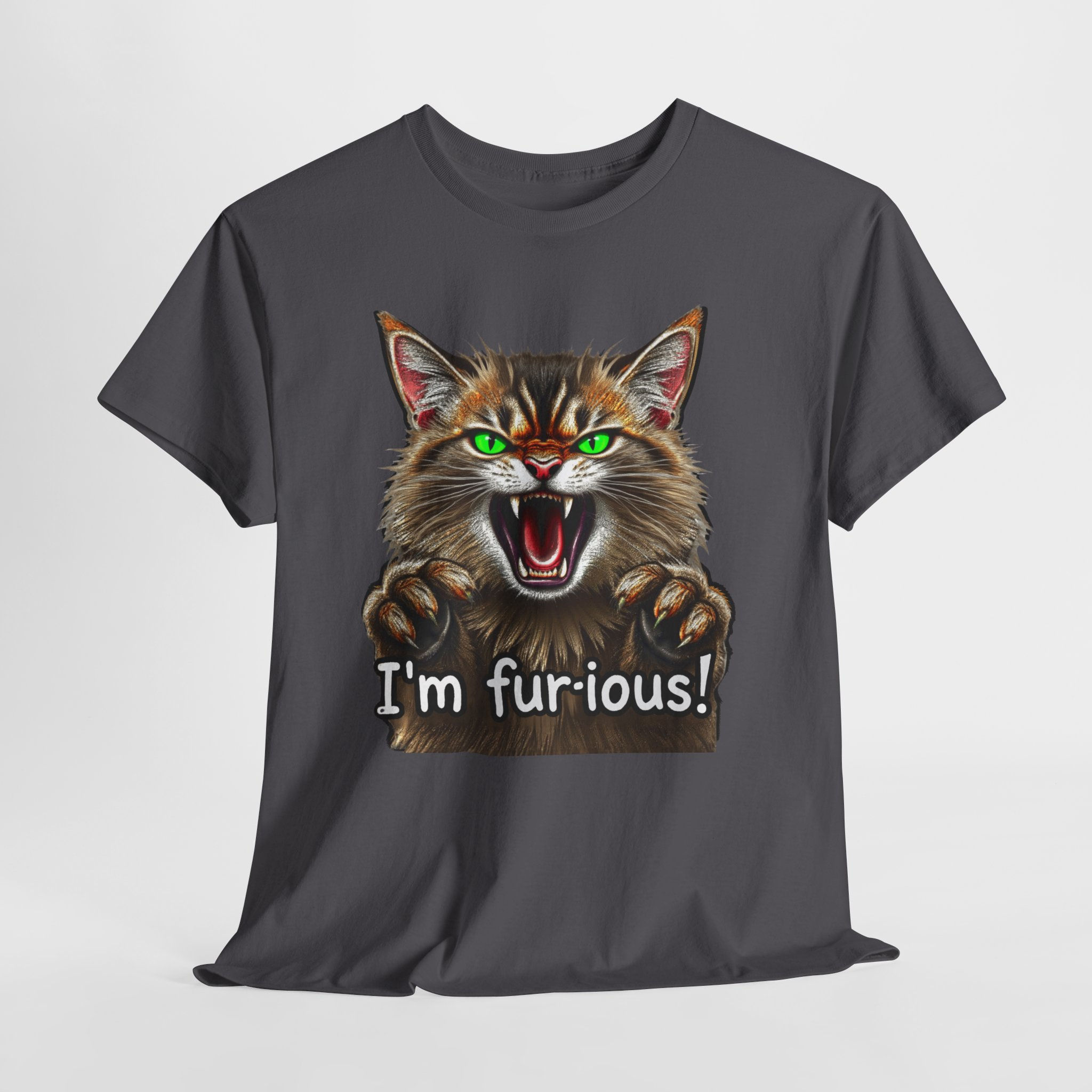 Furious Cat Unisex Tee Funny Heavy Cotton Shirt Gift for Cat Lovers Humor Top