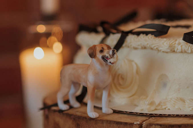 detail of dog wedding topper 