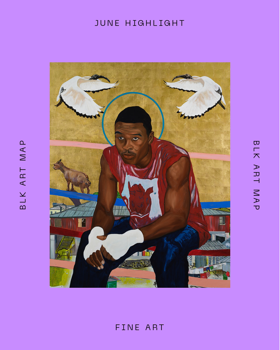 Image: Godfried Donkor, St. Ike Quartey, 2023, Oil, acrylic and gold leaf on canvas, 200 x 160 cm. Courtesy of the Artist and Tia Collection.
