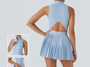 Breezefulâ„¢ Sleeveless Cut Out 2-in-1 Pleated Quick Dry Mini Tennis Active Dress with Side Pockets: $39.95 from $59.95