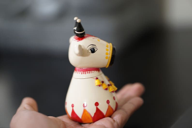 Thumbnail: Paljji Handicrafts Kondapalli Bomma | Wooden Handcrafted Doll  , Nandhi idol 