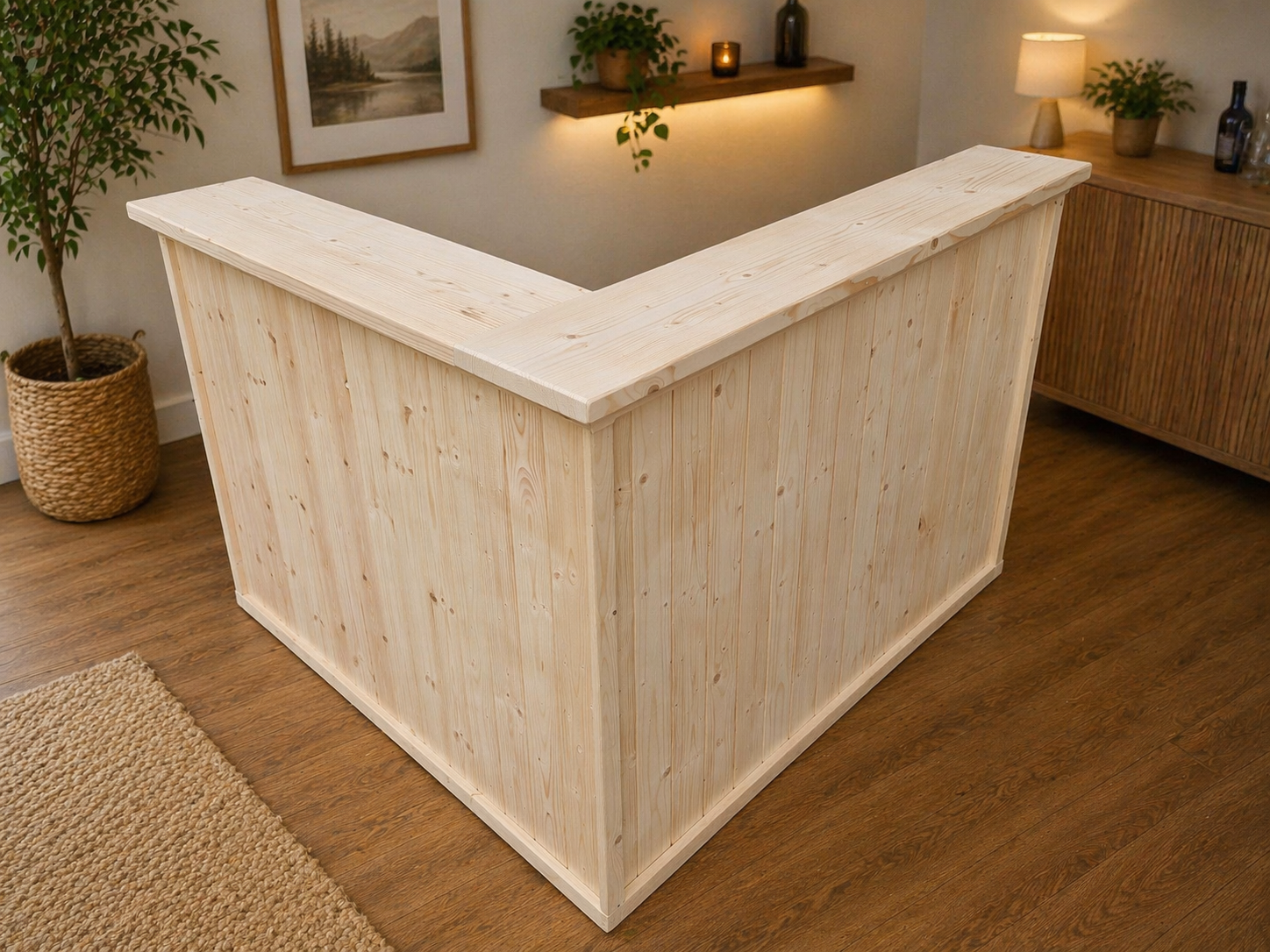 Wooden Home Interior Bar Man Cave Pub Reception Desk L Shaped 145cmx145cm