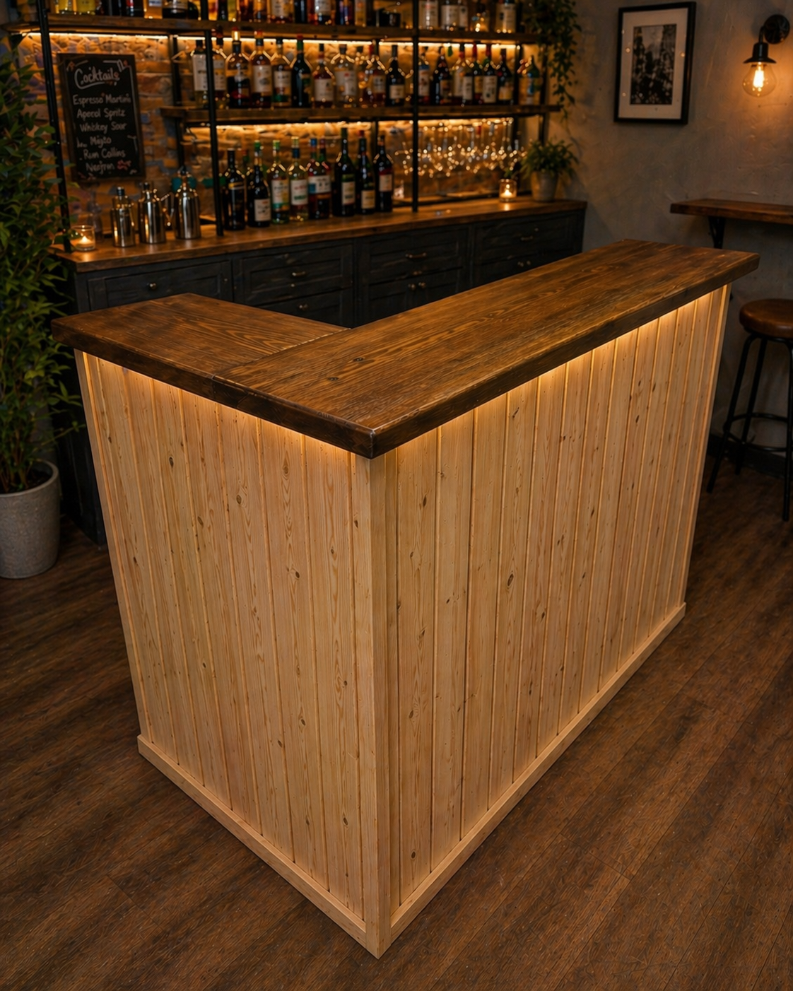 Home Interior Bar Man Cave Wooden Pub Counter Reception Desk L Shaped 120cm x 80