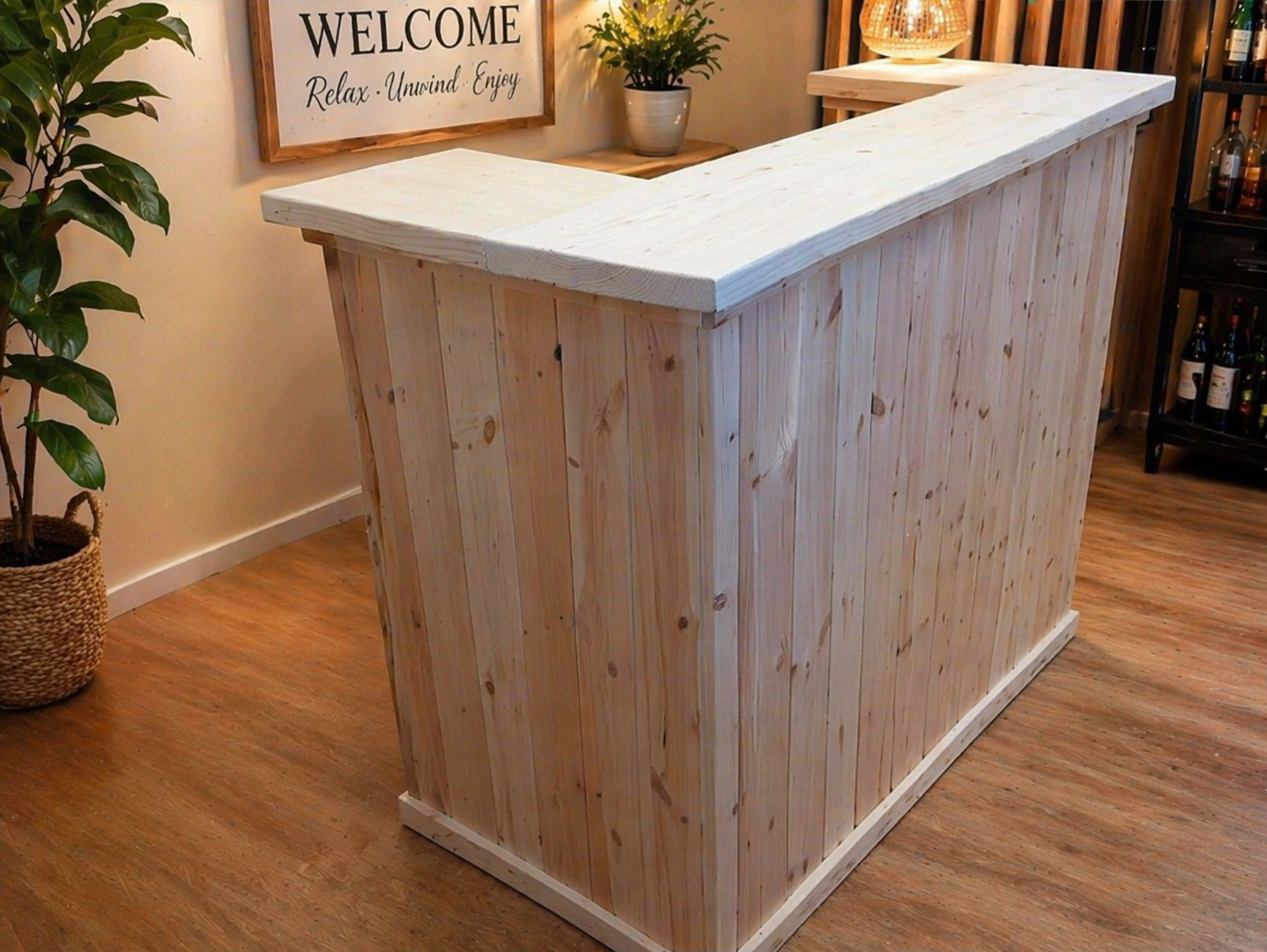 Home Interior Bar Man Cave Wooden Pine Pub Reception Desk With L.E.Ds *Design A*