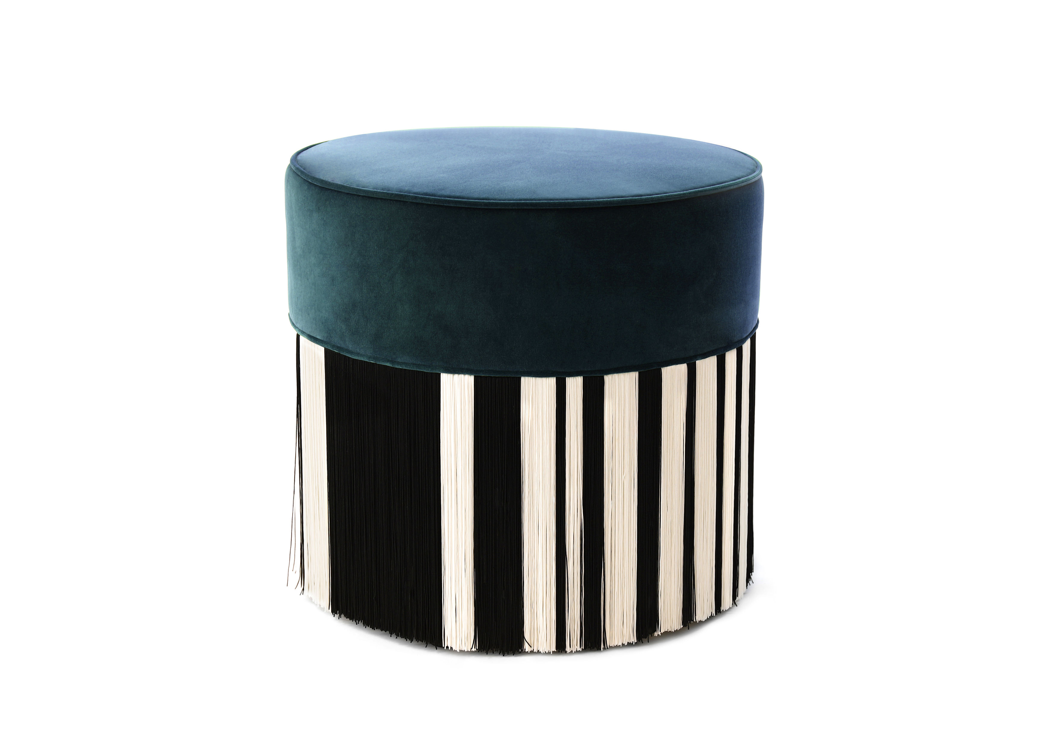 Dark Blue White Line Ottoman Pouf 50
