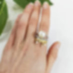Thumbnail: Hammered Crown Sterling Silver Ring Large Baroque Pearls