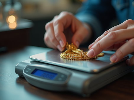 Gold jewellery on scales