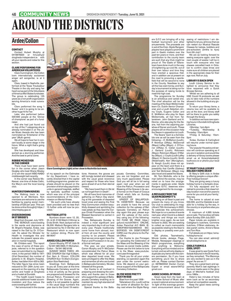 Clare gains support from her Local newspaper in Ireland over her performance as part of 'VOA'