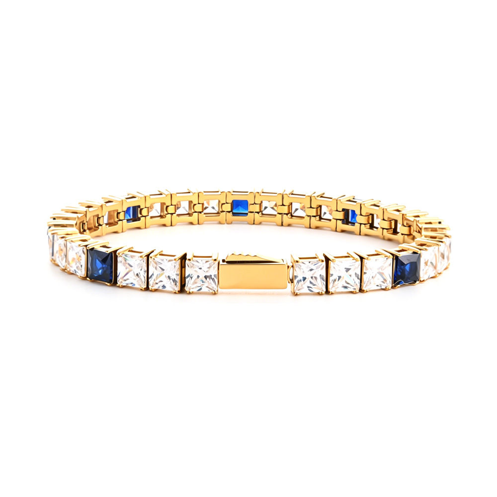 Stainless Steel Tennis Chain Bracelet Square Zircon Light Luxury Jewelry