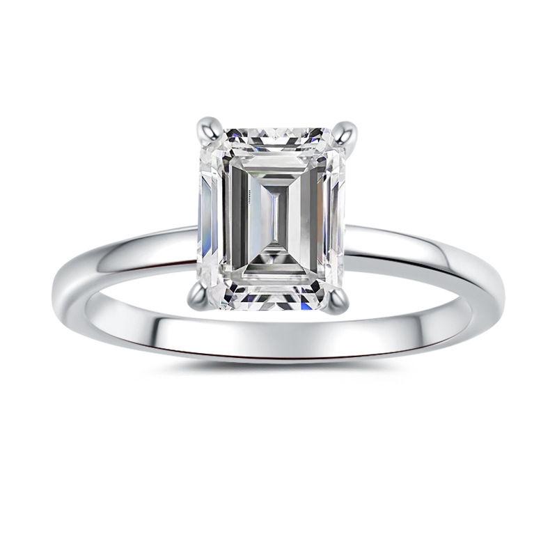 925 Silver Moissanite Ring 18K Gold Plated Emerald Cut Women Jewelry