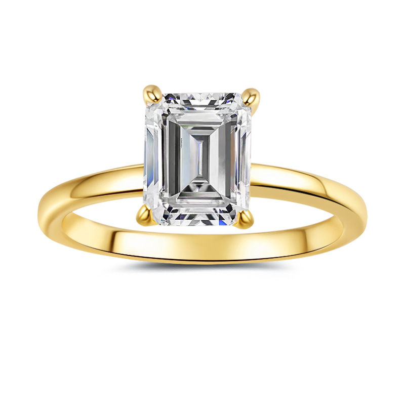 925 Silver Moissanite Ring 18K Gold Plated Emerald Cut Women Jewelry