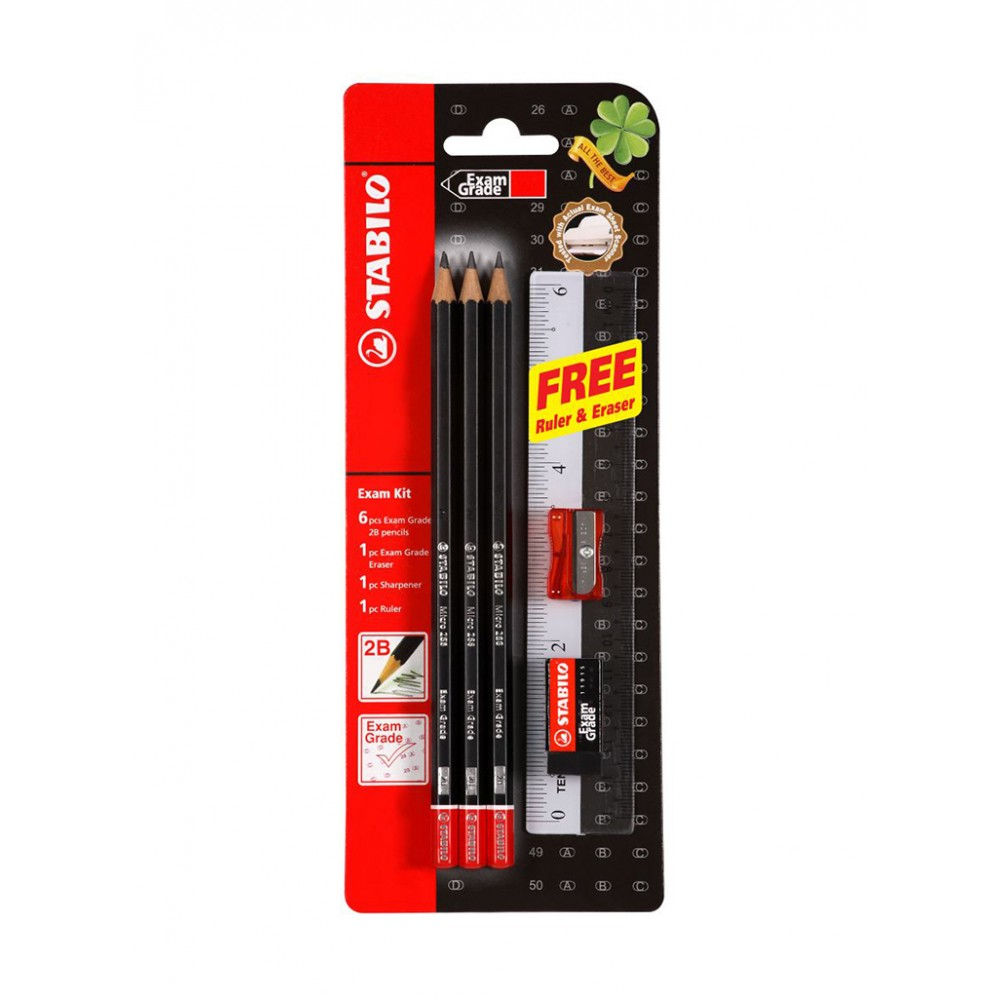STABILO MICRO 288 2B PENCIL 6 PIECES + 1 ERASER + 1 RULER + 1 SHARPENER