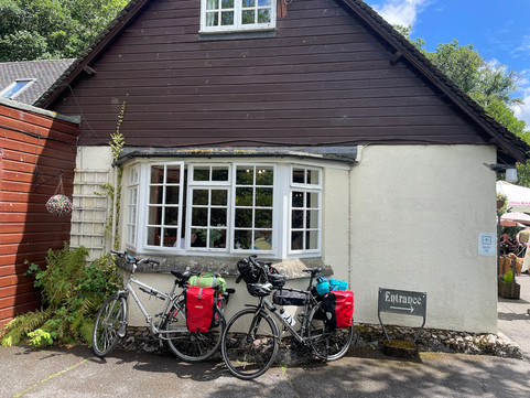 Bikes outside Fingle Bridge Inn
