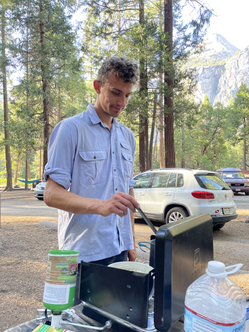 cooking dinner at Upper Pines campsite, Yosemite Valley, California