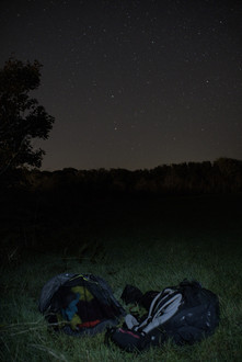 Solo camping set up under the starry sky