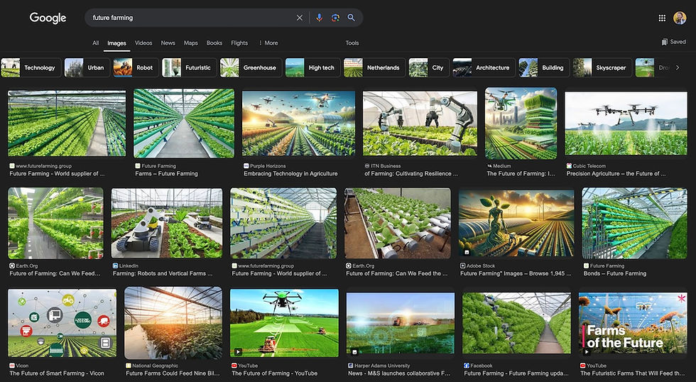 Screenshot of Google Images search for "future farming"