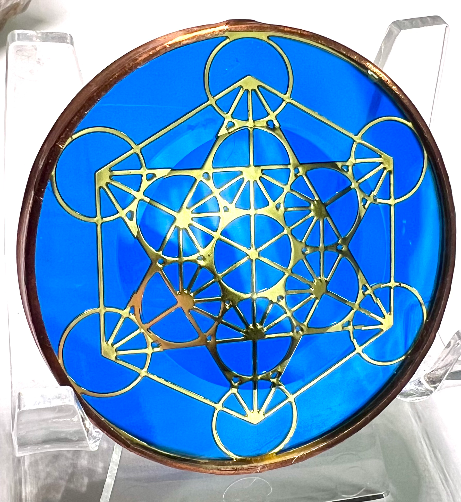18kt Gold Metatrons Cube 2” Blue Gel FSHD