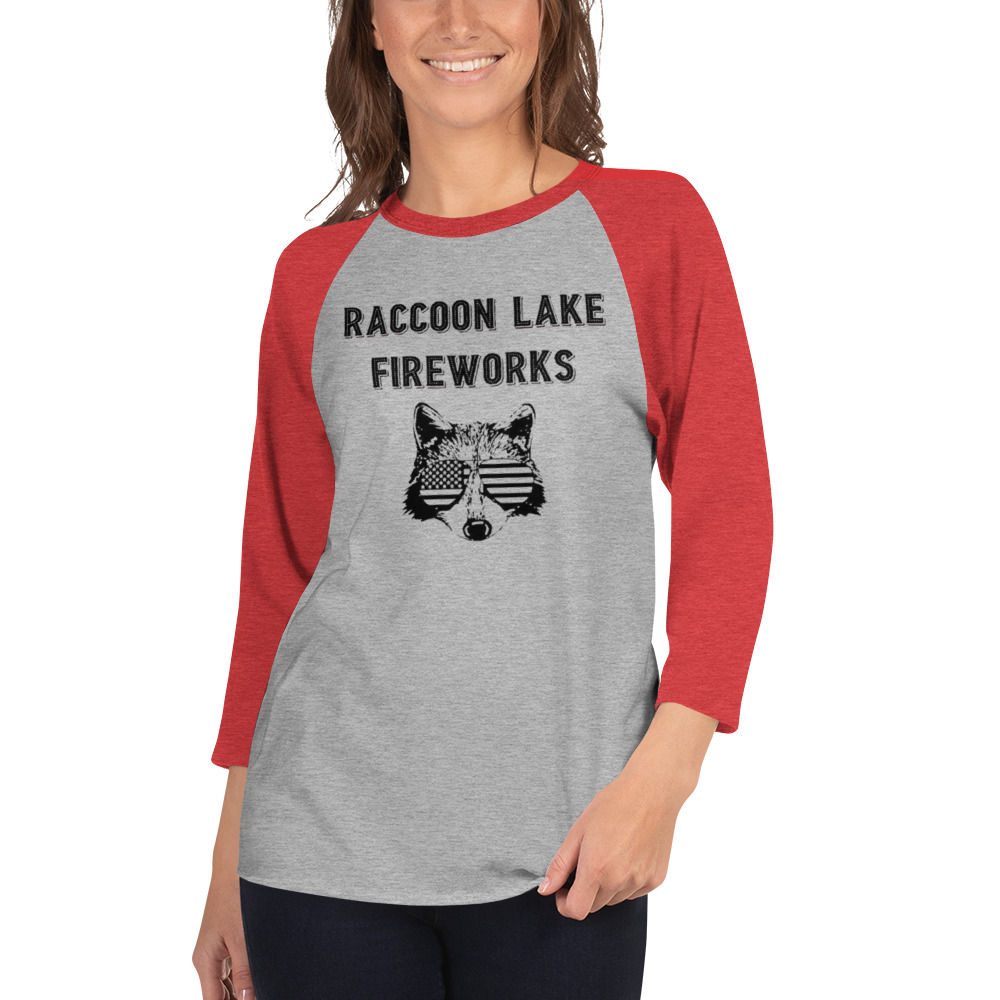 Raccoon Lake Fireworks baseball 3/4 sleeve raglan shirt