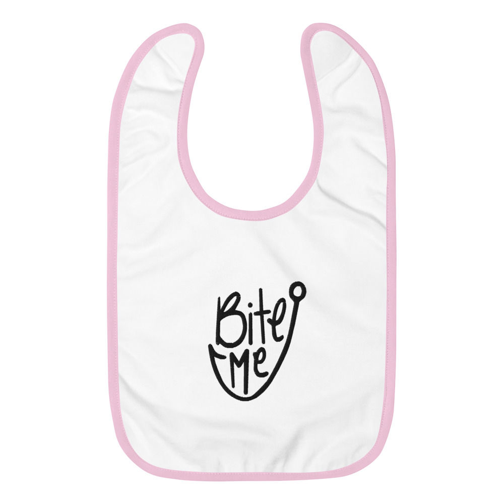 Muérdeme babero bordado para bebé