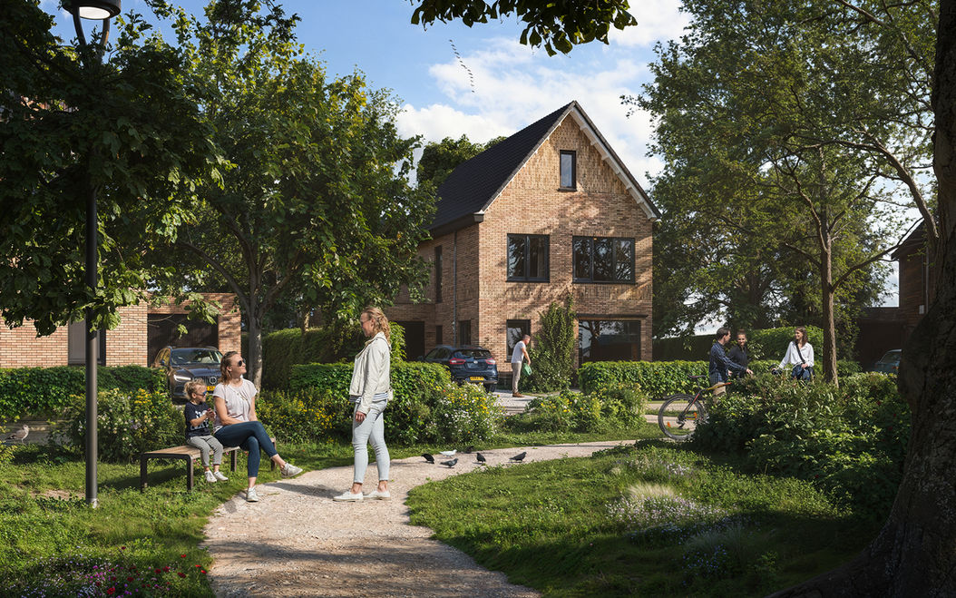 Groene park setting, 3D Render, Exterieur impressies van heerlijk in de zon aan het bijpraten zijn. Nieuwbouw Visualisatie Nederland
van Render studio Studio Rodedraad
