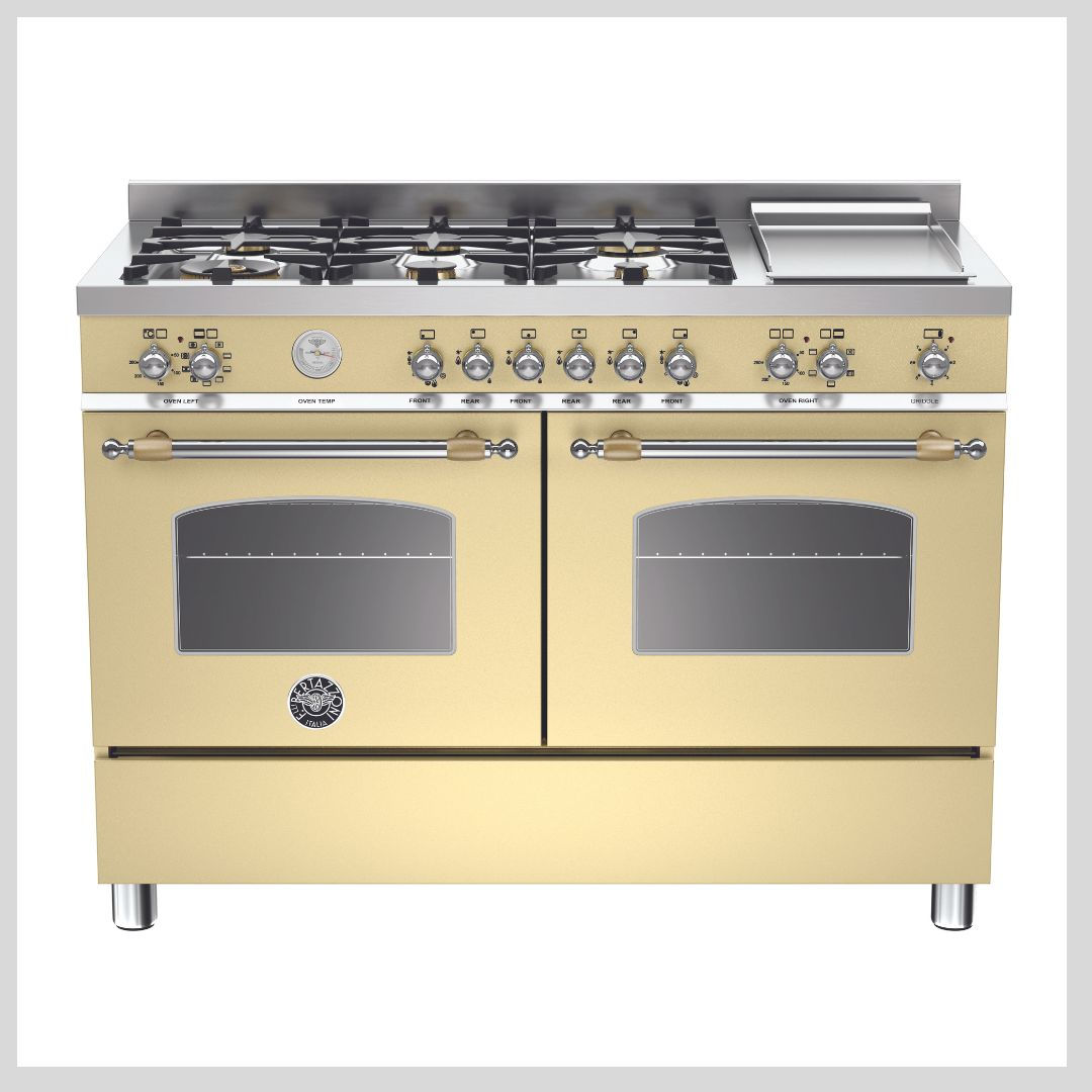 תנור משולב כפול 120 בז'. כיריים גז 6 להבות ופלנצ'ה HER1206GMFEDCRT