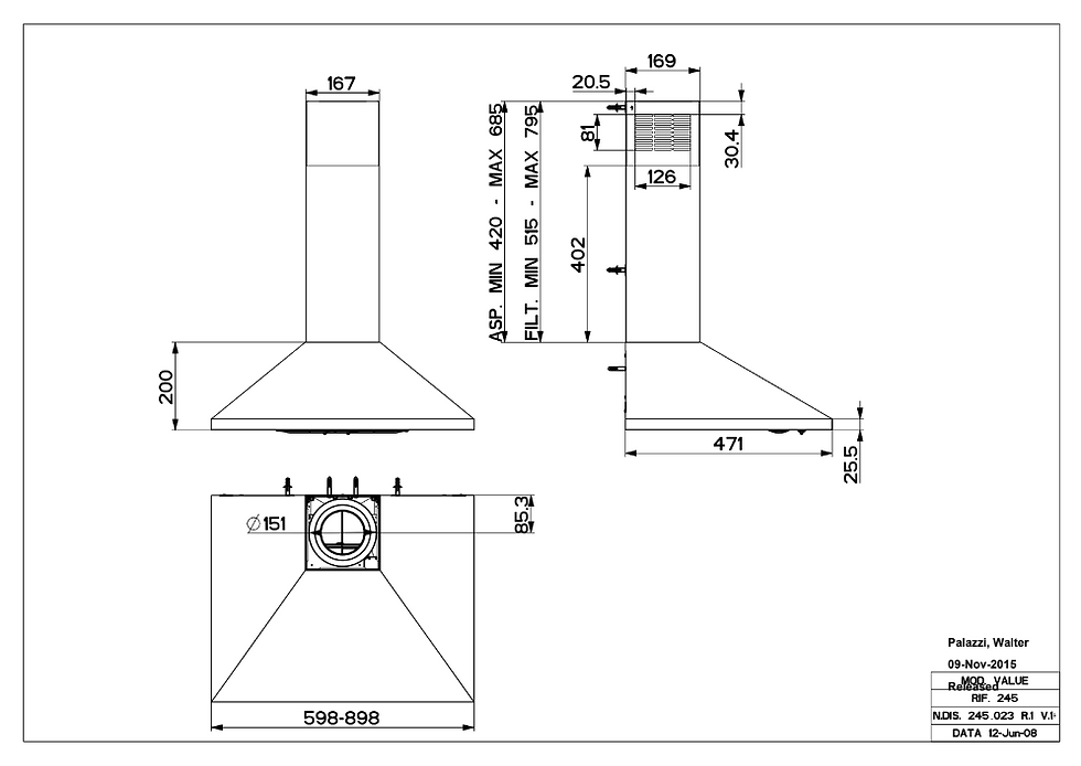 תמונה ממוזערת: קולט אדים צמוד קיר "אף" 90 ס"מ VEIL