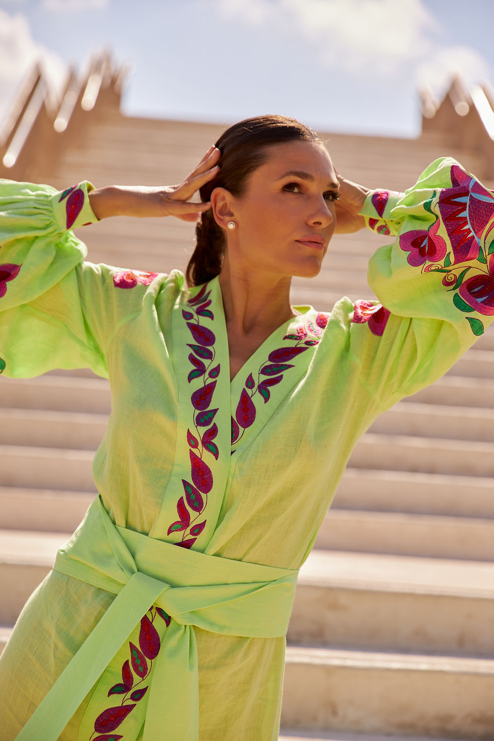 תמונה ממוזערת: Maxi green kimono dress