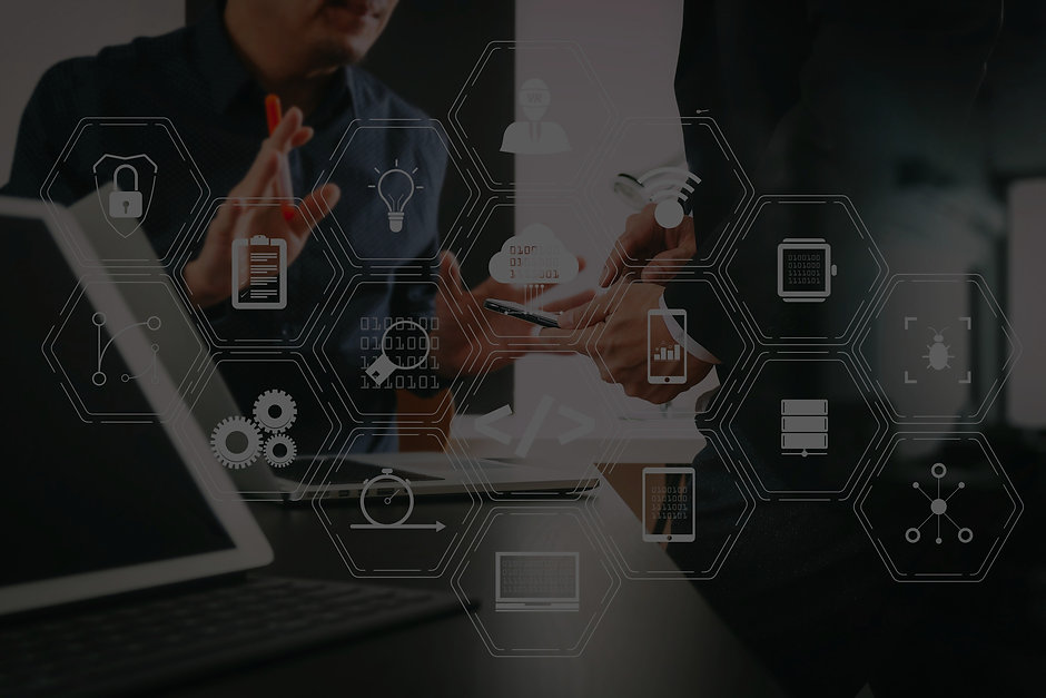 Coding software developer work with augmented reality dashboard computer icons of scrum agile develo