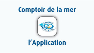Fond blanc, logo Comptoir de la mer, application mobile