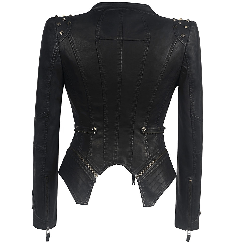 Thumbnail: New Autumn Women Pu Faux Leather Jacket Studs Motorcycle Biker Coat Serpentine L