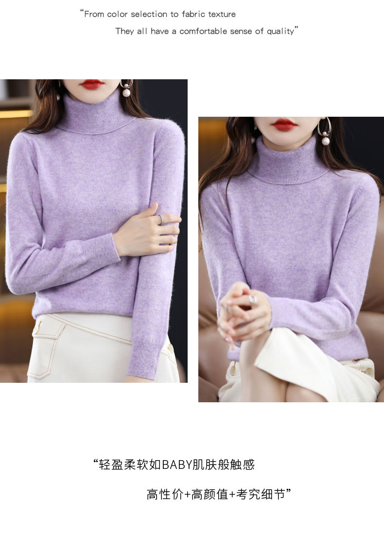 Thumbnail: 100% Merino Wool Cashmere Sweater Women Knitted Sweater Turtleneck Long Sleeve P