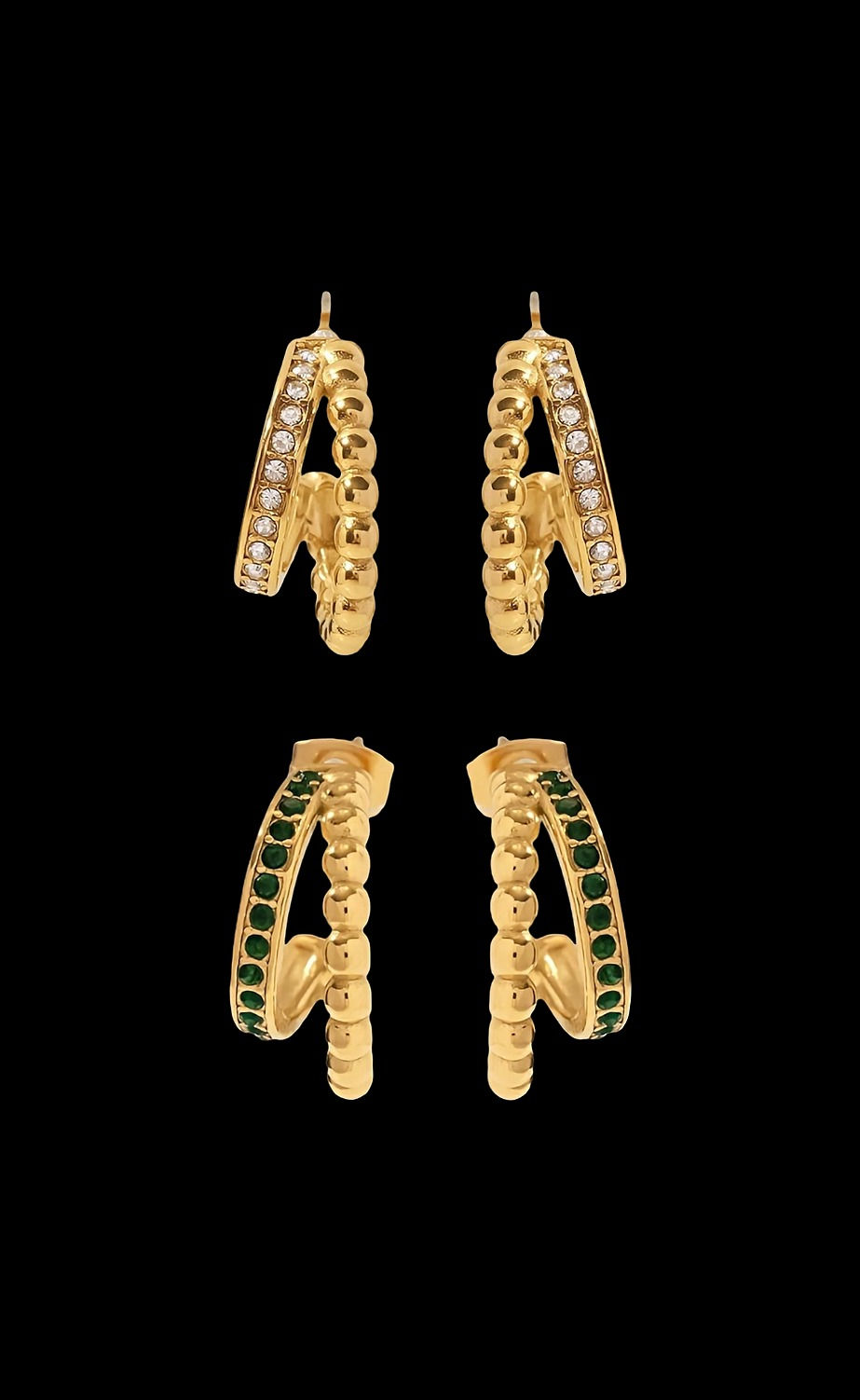 Thumbnail: TIA - 18k Gold X Cubic Zirconia Double Hoop Earring