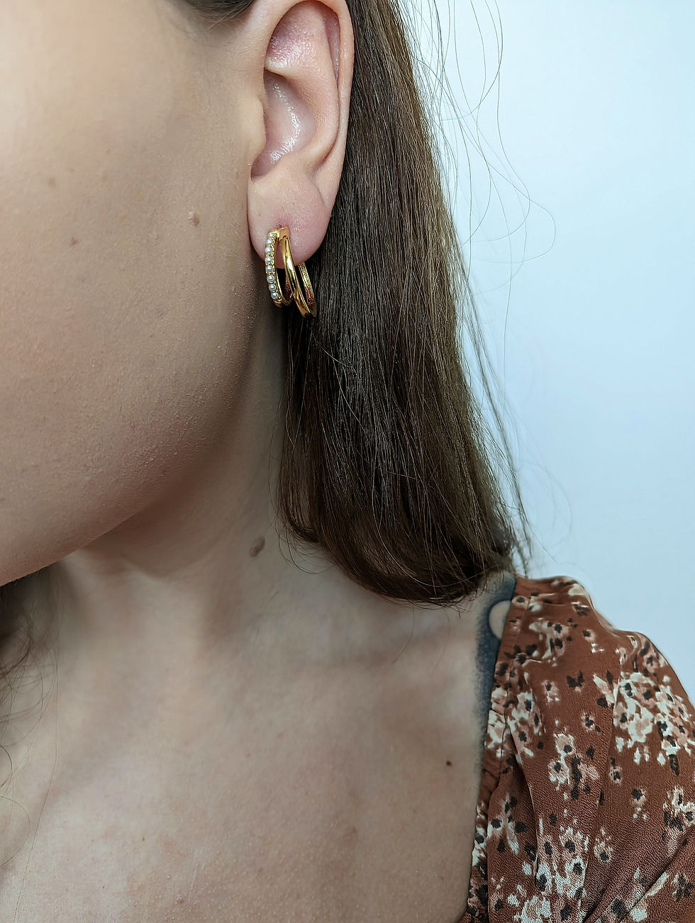 Thumbnail: TAMERA - 18k Gold X Cubic Zirconia/Pearl Double Hoop Earrings
