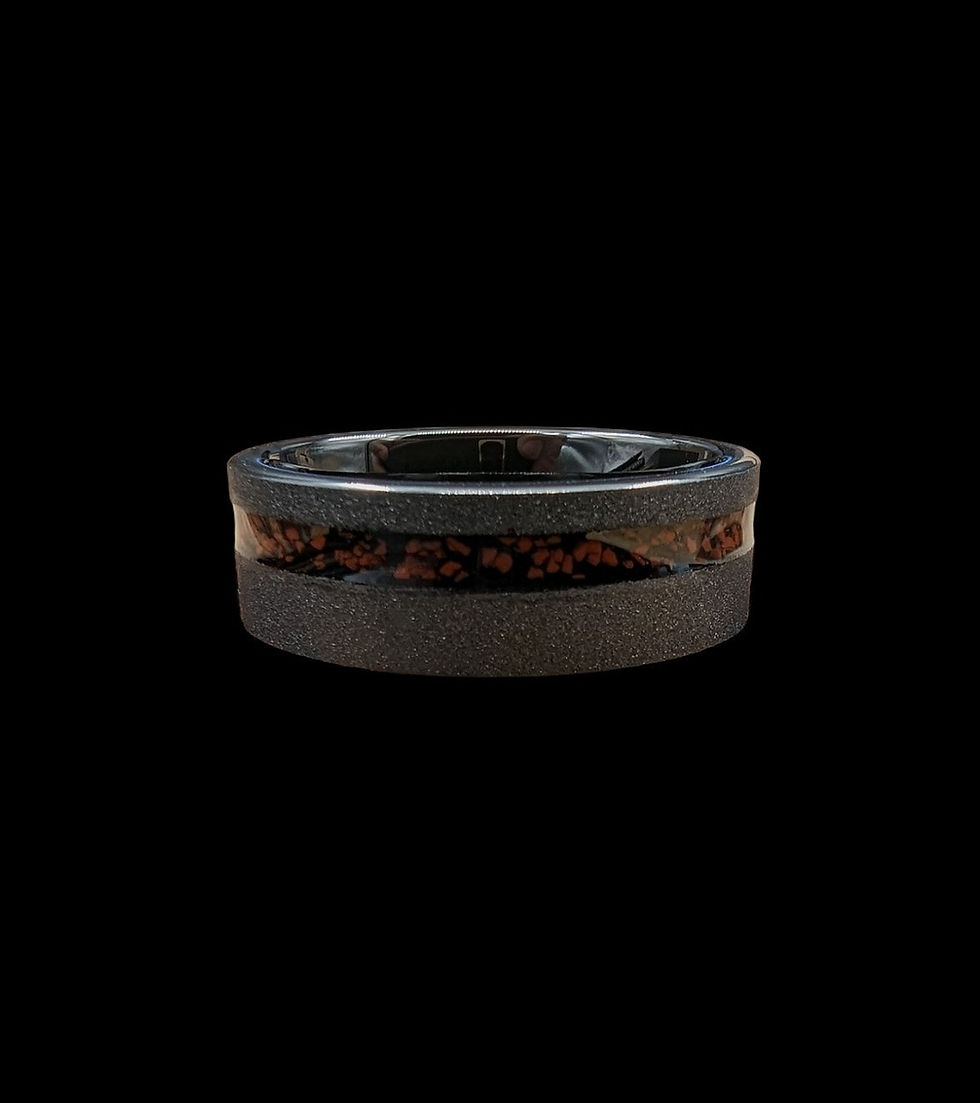 Thumbnail: DINOSAURIA - Sandblasted Tungsten Carbide X Dinosaur Bone Men's Wedding Ring Band