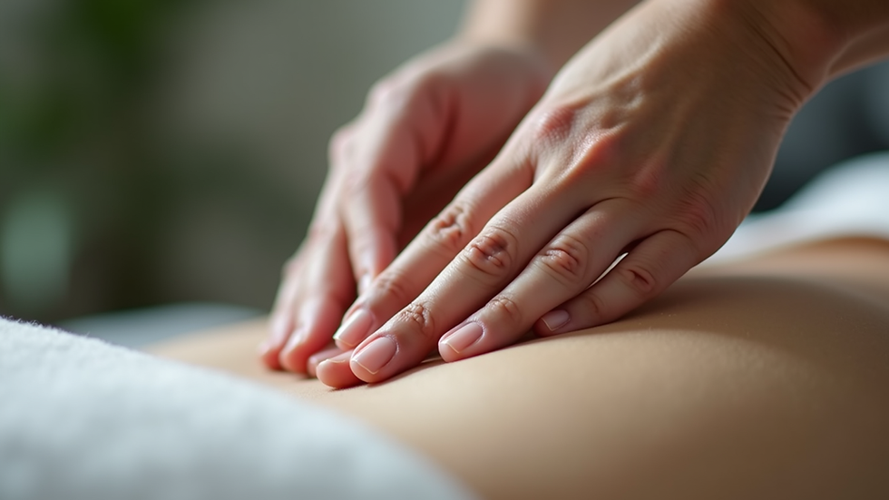 Close-up view of therapist’s hands gently manipulating fascia tissue
