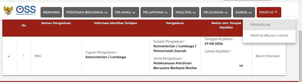 pengaduan untuk pelaporan sbu di OSS