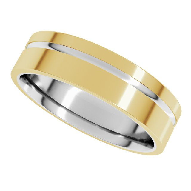 Thumbnail: 14K White/Yellow Gold Grooved Comfort-Fit Flat Band