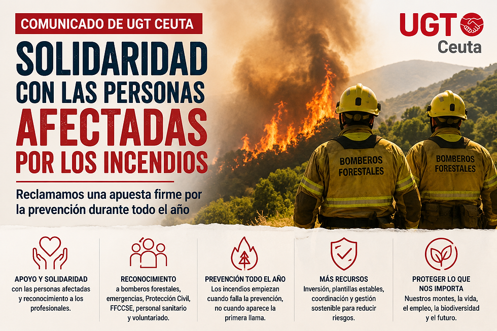 UGT Ceuta muestra su solidaridad con las personas afectadas por los incendios y reclama una apuesta firme por la prevención durante todo el año