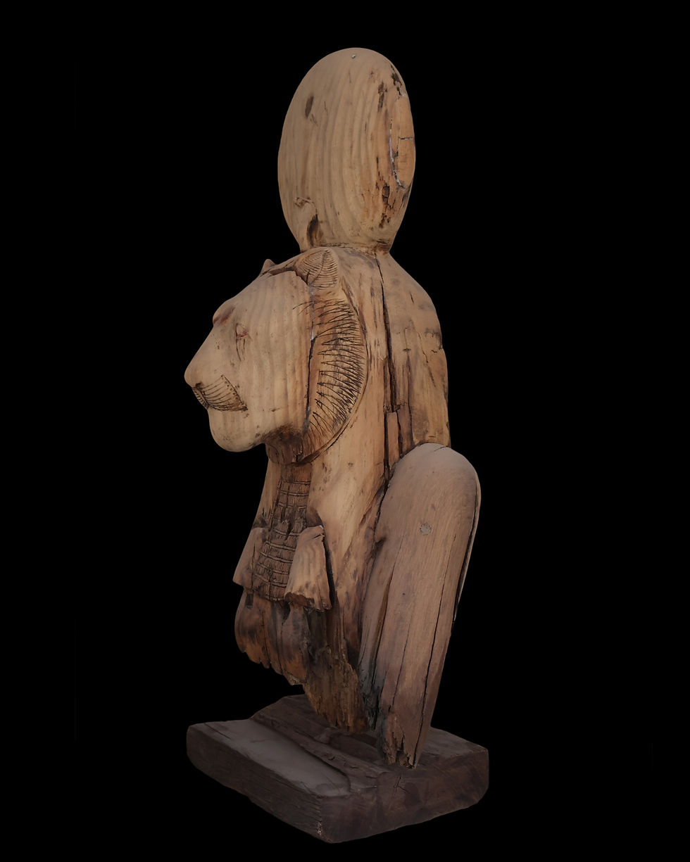 Thumbnail: Handcrafted wooden bust of Sekhmet, the ancient Egyptian goddess