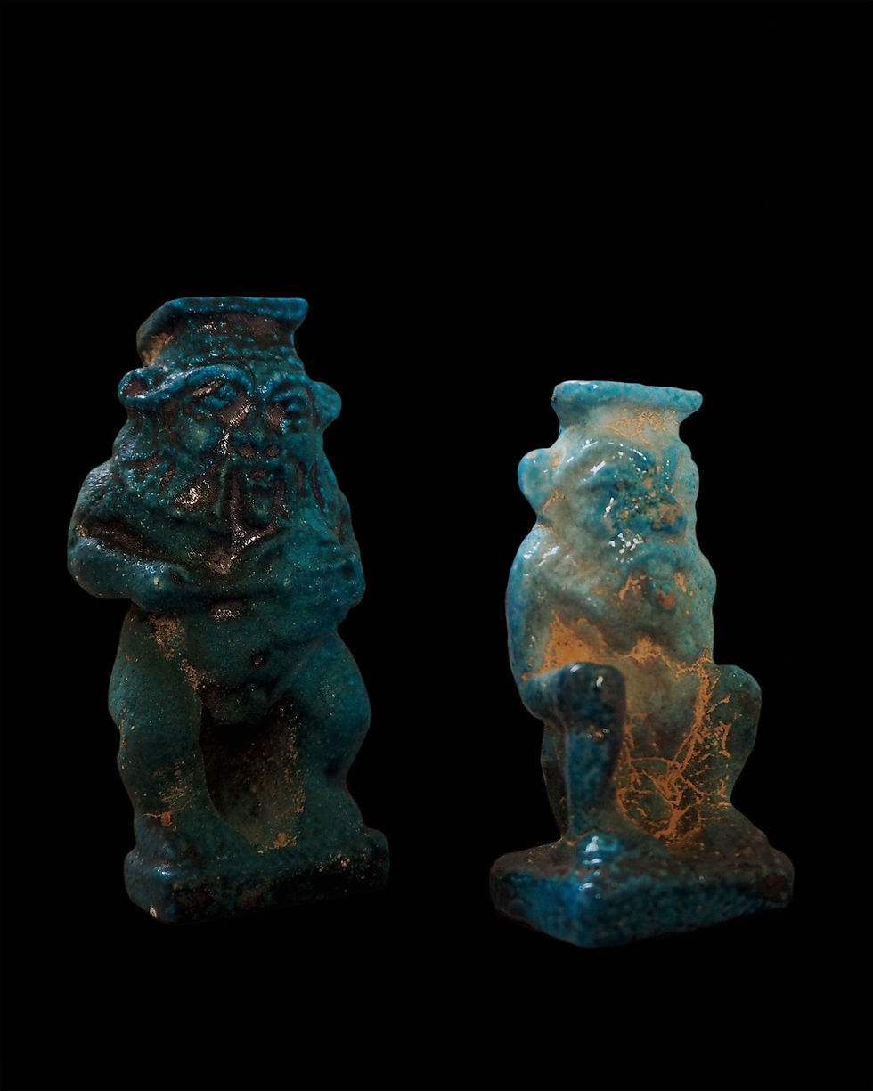 Thumbnail: 2 faience figurines depicting Bes
