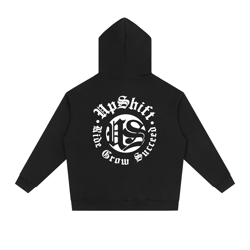 Thumbnail: Ride Grow Succeed hoodie in black, back view with circular Ride Grow Succeed crest