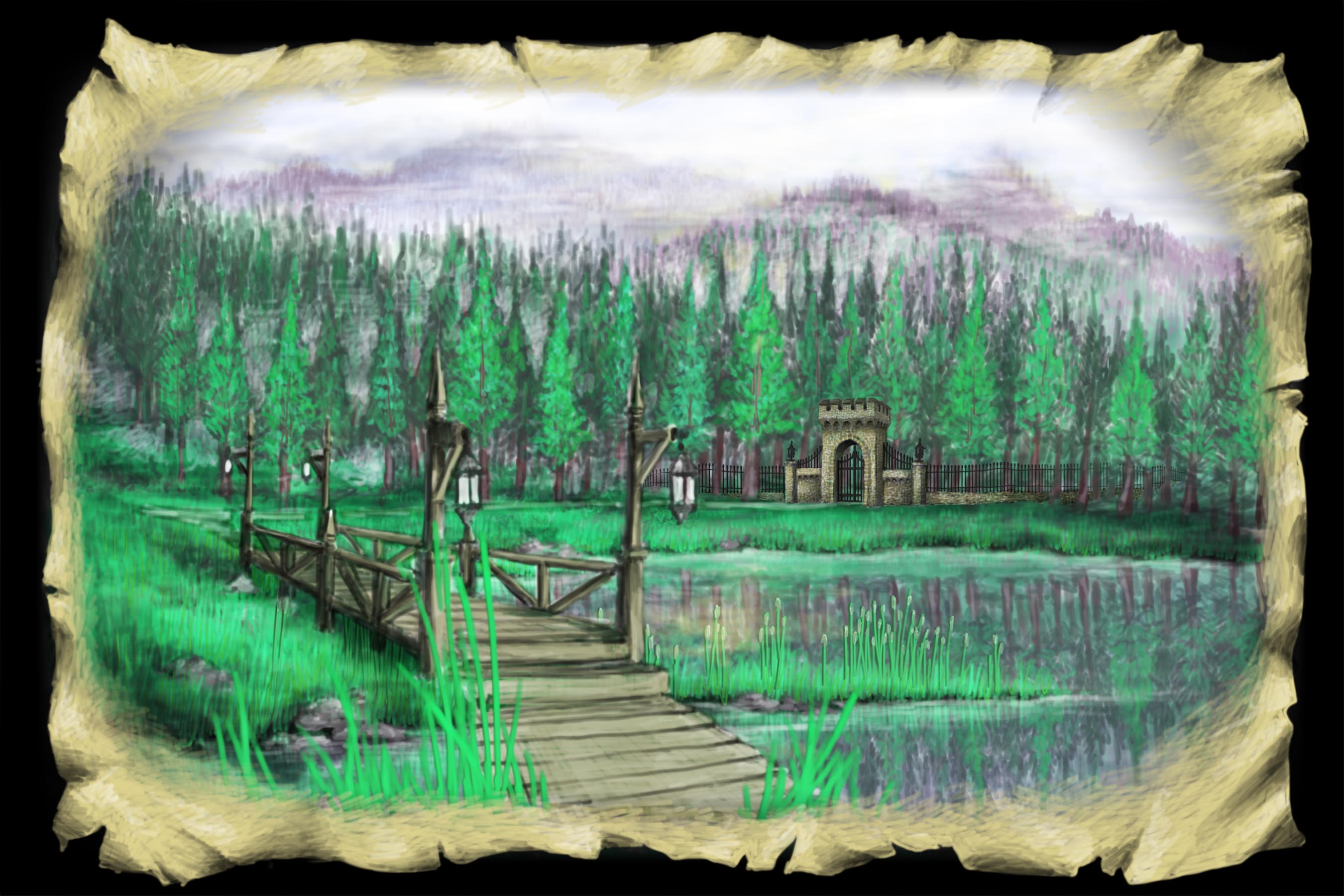 Scene 2d. Lake and Bridge, Midday