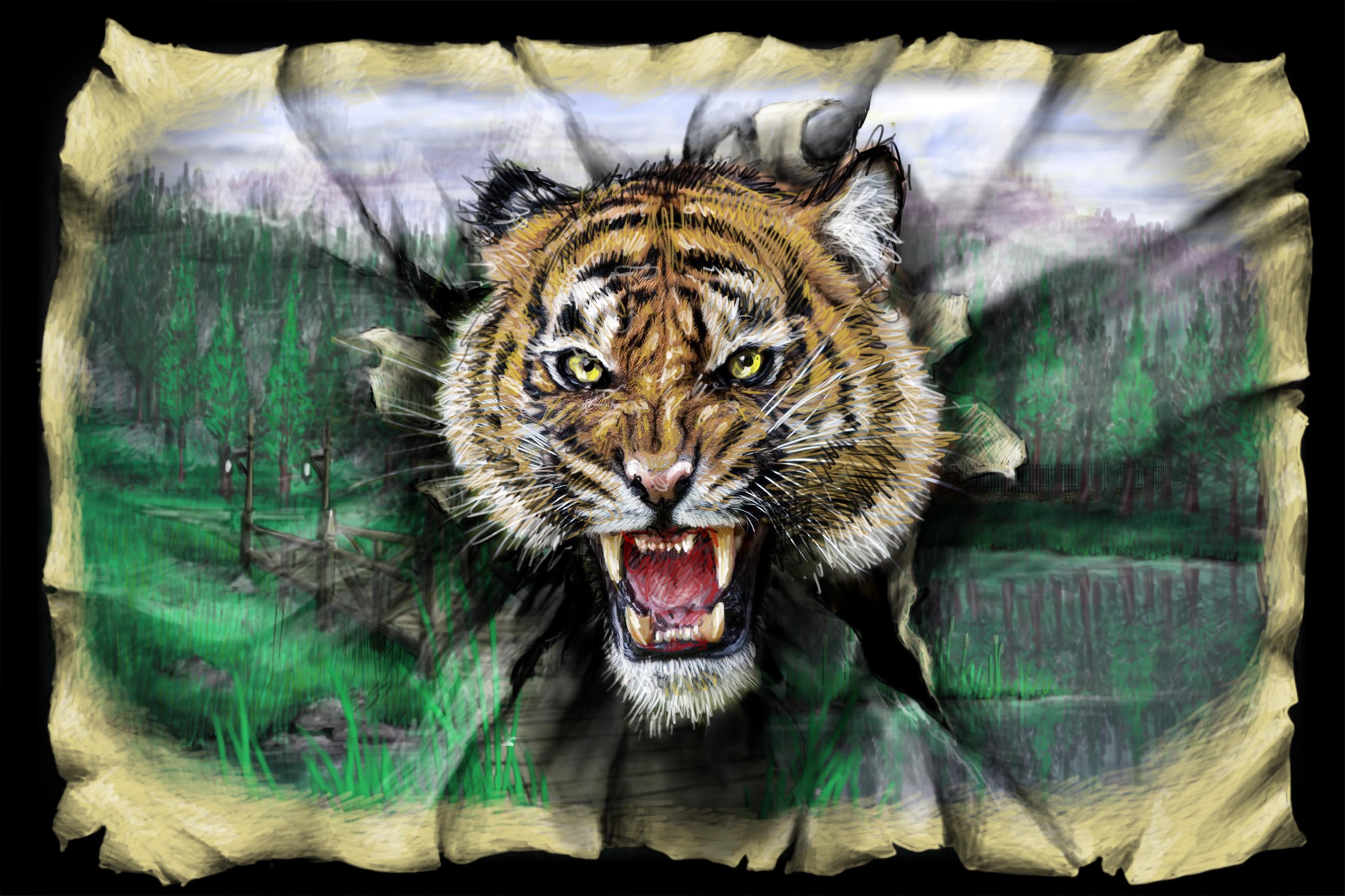 Scene 2f. Lake and Bridge, Tiger