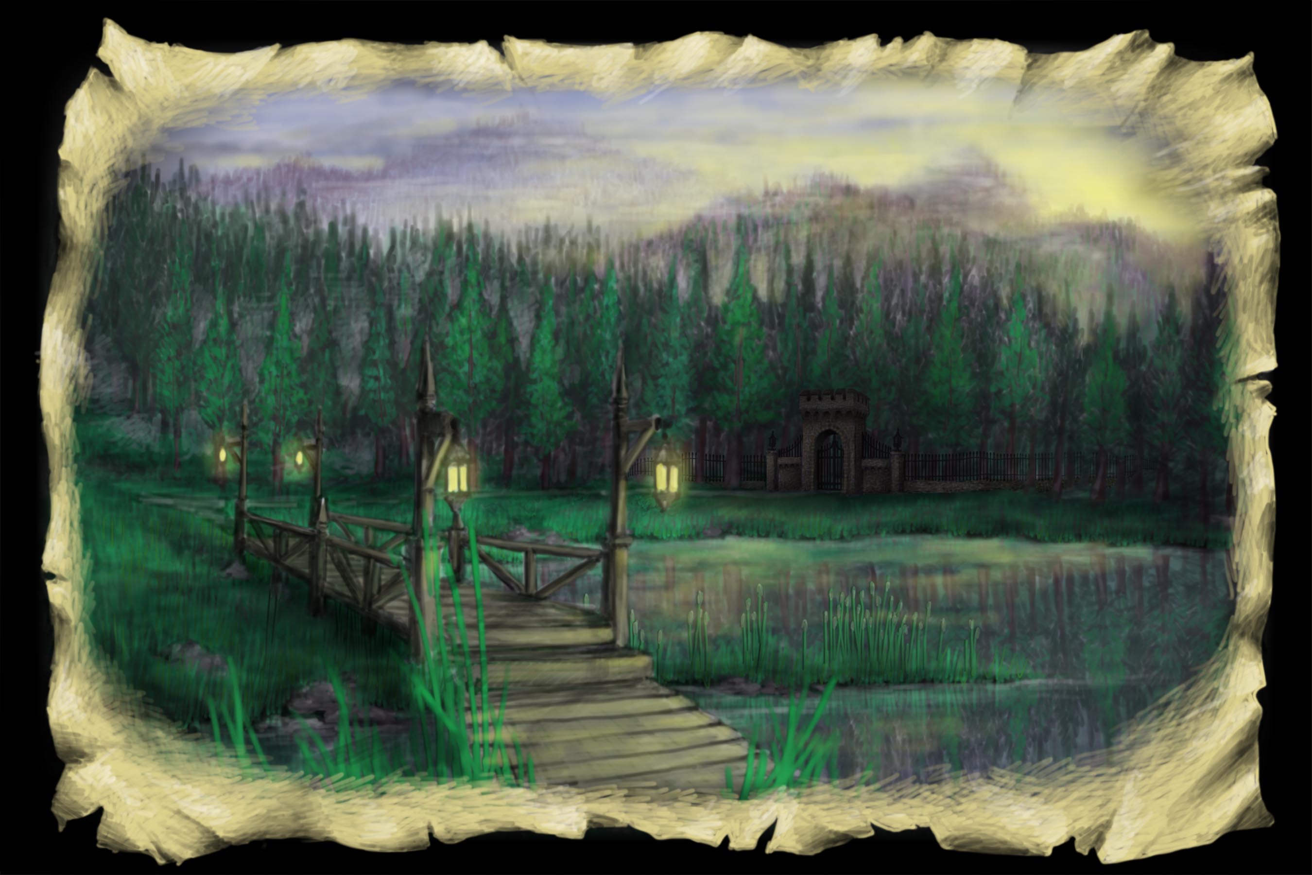 Scene 2a. Lake and Bridge, Pre-Sunrise
