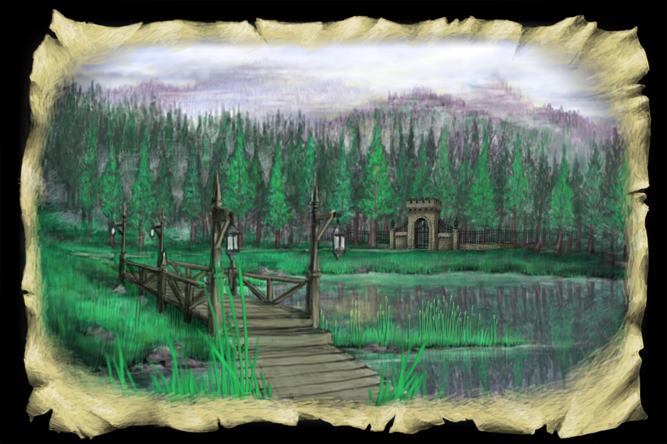 Scene 2b. Lake and Bridge, Daytime