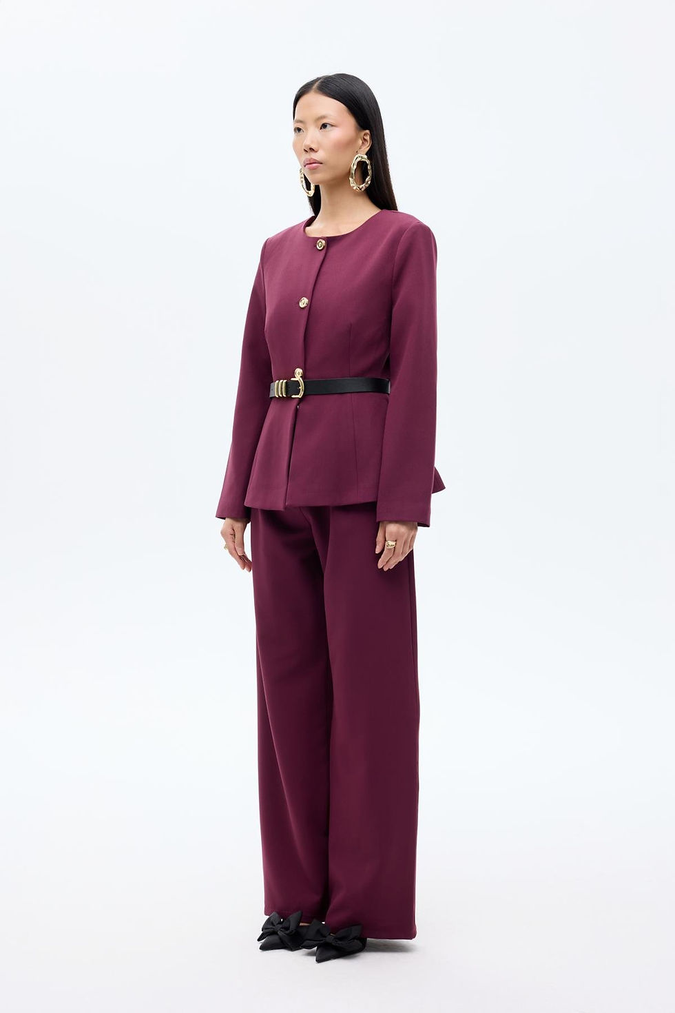 Thumbnail: Round Neck Jacket with Belt Accessory