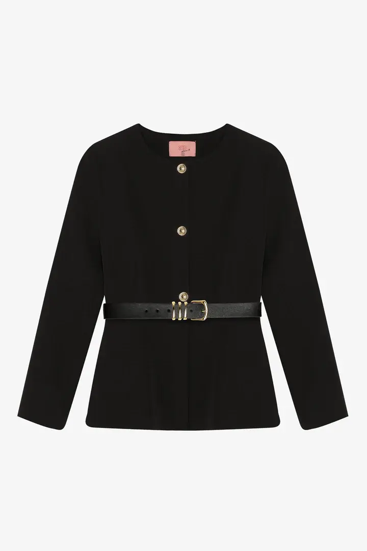 Thumbnail: Round Neck Jacket with Belt Accessory
