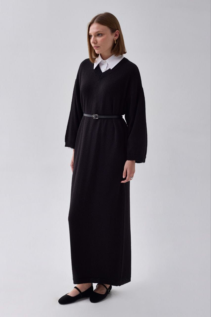 Thumbnail: Zulays- V Neck Knit Dress Stone