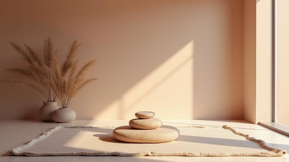 Eye-level view of a serene meditation space with calming colors