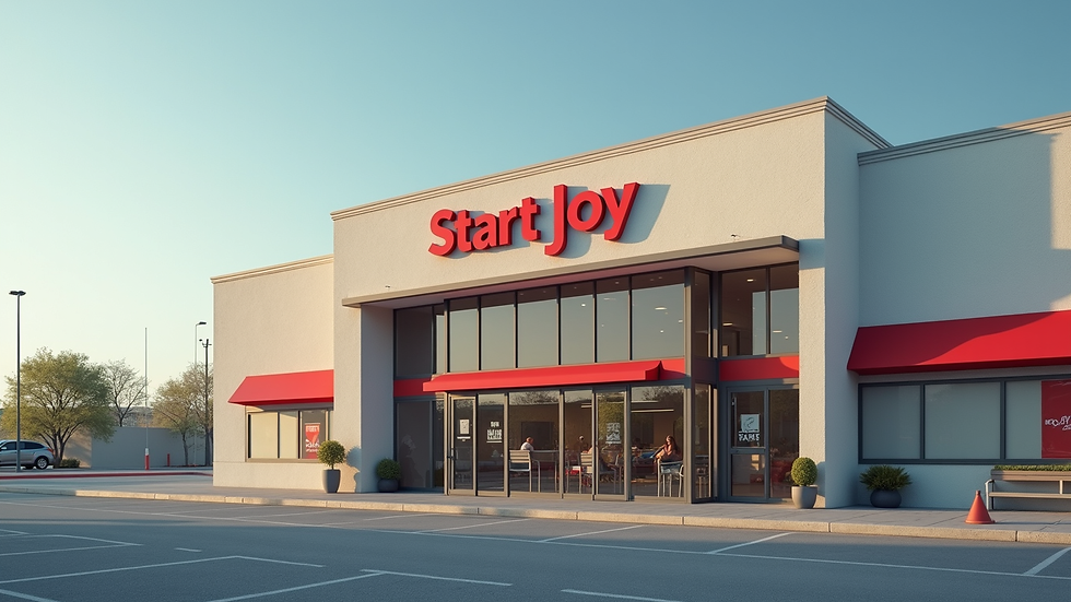 close-up view of Start Joy building facade with clear sky